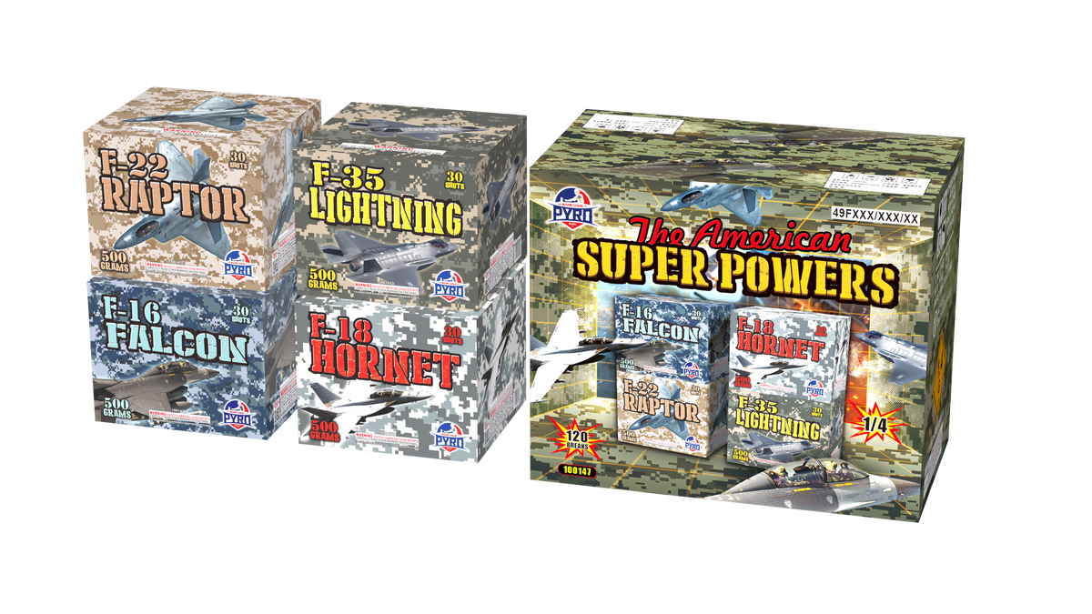 American Super Powers Combo Pack Major League Pyro 500 gram fireworks cake