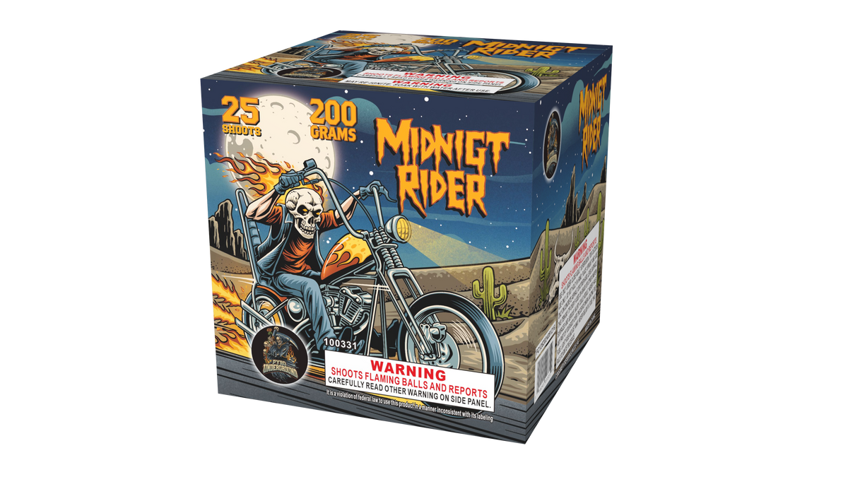 Midnight Rider Pyro Underground wholesale 200 gram multi-shot fireworks cake