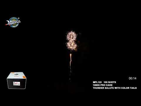 100 SHOTS THUNDER SALUTE WITH COLOR TAILS MPL122 — official Miracle Fireworks YouTube demo
