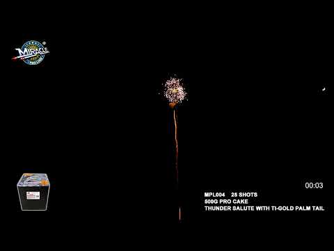 25 SHOTS THUNDER SALUTE WITH TI-GOLD PALM TAIL MPL004 — official Miracle Fireworks YouTube demo