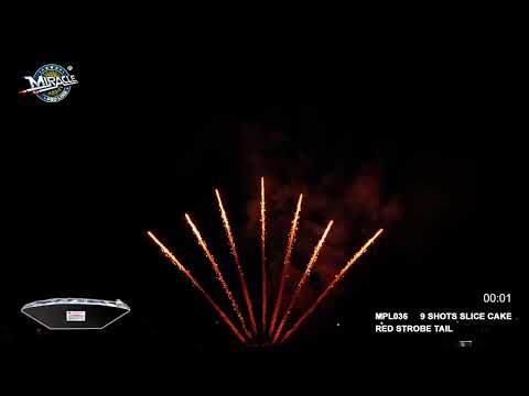 9 SHOTS SLICE CAKE-RED STROBE TAIL MPL036 — official Miracle Fireworks YouTube demo
