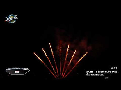 9 SHOTS SLICE CAKE-RED STROBE TAIL MPL036 — official Miracle Fireworks YouTube demo