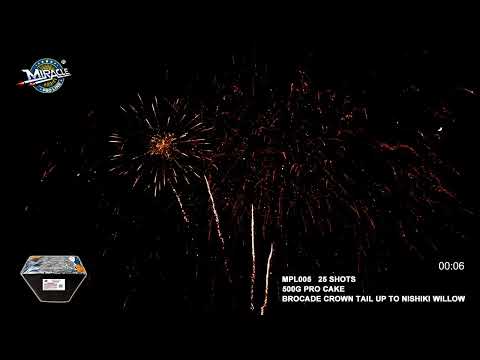 25 SHOTS BROCADE CROWN TAIL UP TO NISHIKI WILLOW MPL005 — official Miracle Fireworks YouTube demo