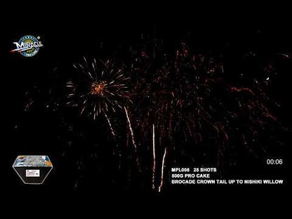 25 SHOTS BROCADE CROWN TAIL UP TO NISHIKI WILLOW MPL005 — official Miracle Fireworks YouTube demo