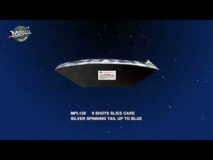 9 SHOTS SLICE CAKE-SILVER SPINNING TAIL UP TO BLUE MPL120 — official Miracle Fireworks YouTube demo