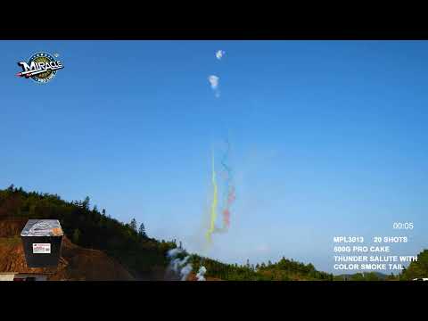20 SHOTS THUNDER SALUTE WITH COLOR SMOKE TAIL MPL3013 — official Miracle Fireworks YouTube demo