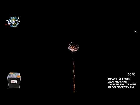 25 SHOTS THUNDER SALUTE WITH BROCADE CROWN TAIL MPL001 — official Miracle Fireworks YouTube demo