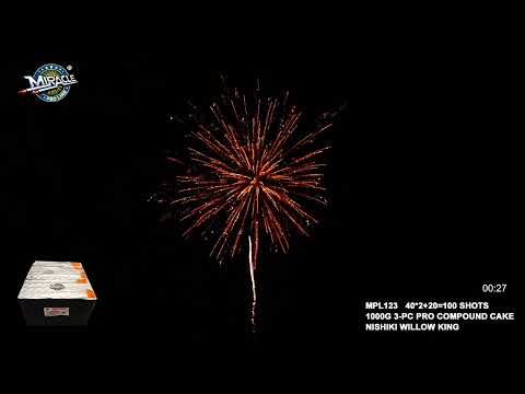 100 SHOTS NISHIKI WILLOW KING(3-PIECE COMPOUND CAKE, 40+40+20=100 SHOTS) MPL123 — official Miracle Fireworks YouTube demo