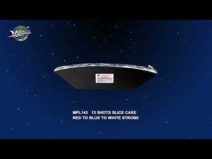 13 SHOTS SLICE CAKE-RED TO BLUE TO WHITE STROBE MPL143 — official Miracle Fireworks YouTube demo