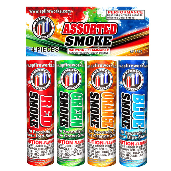 Assorted Smoke (Red, Green, Blue, Orange) - 60 Seconds Supreme Fireworks wholesale smoke effect firework