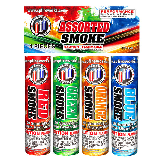 Assorted Smoke (Red, Green, Blue, Orange) - 60 Seconds Supreme Fireworks wholesale smoke effect firework