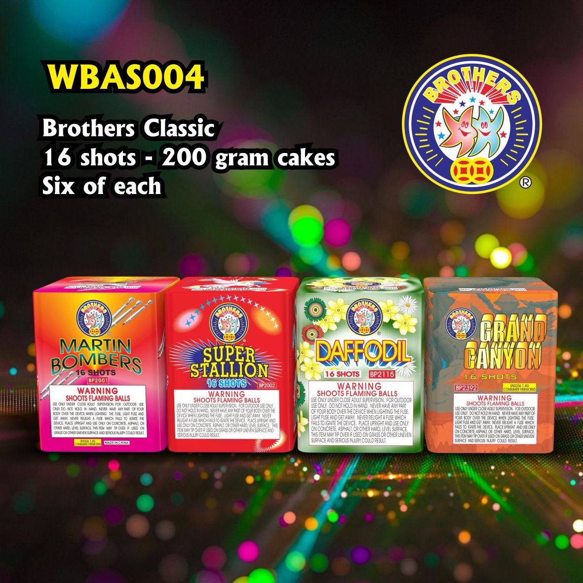 16's Combo Pack (Grand Canyon, Super Stallion, Martin Bomber & Daffodil) Brothers Pyrotechnics wholesale 200 gram…